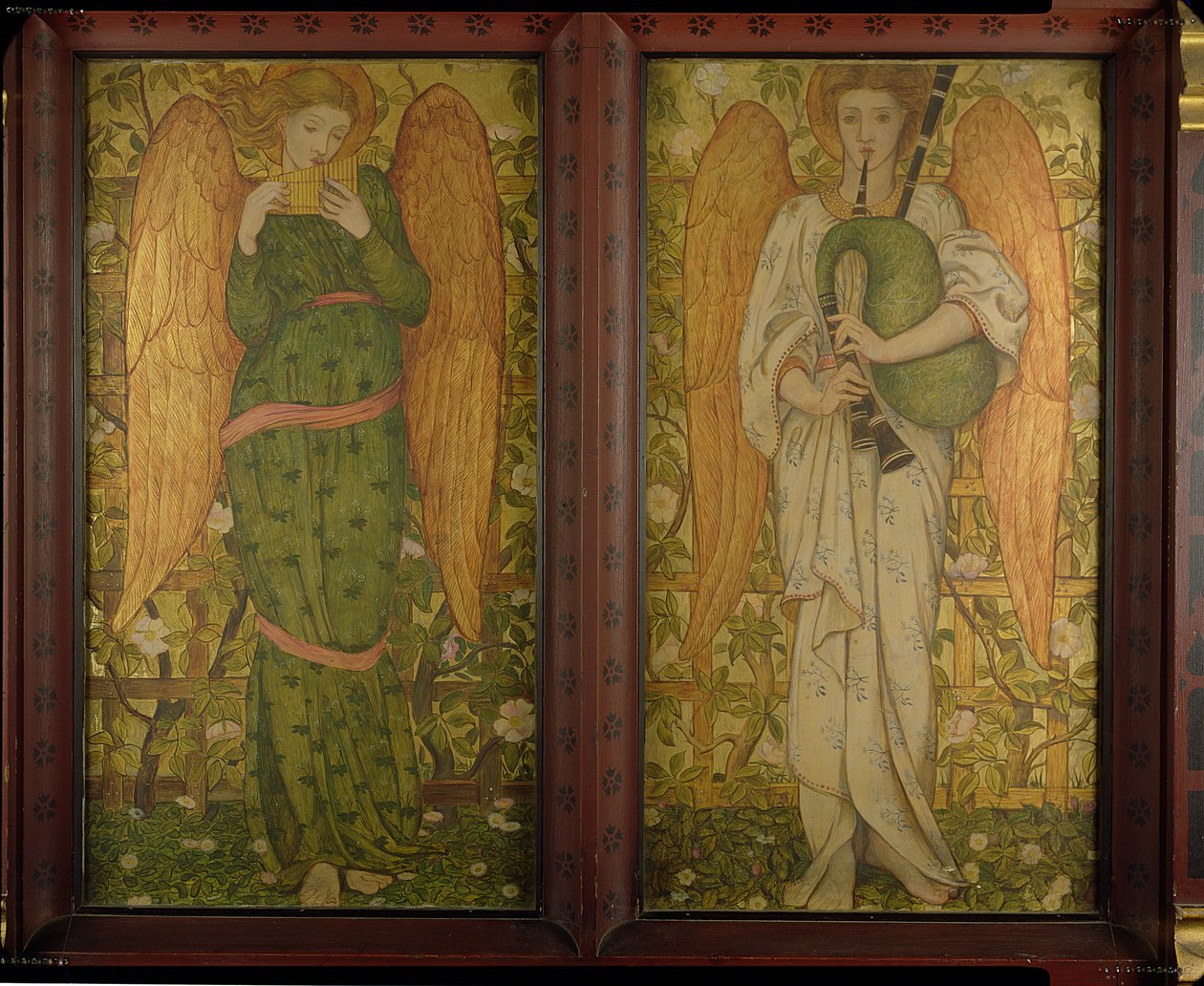 Anjos com Pan Pipes e Gaitas de Foles, 1861-62 (ver também 120144) de John Roddam Spencer Stanhope