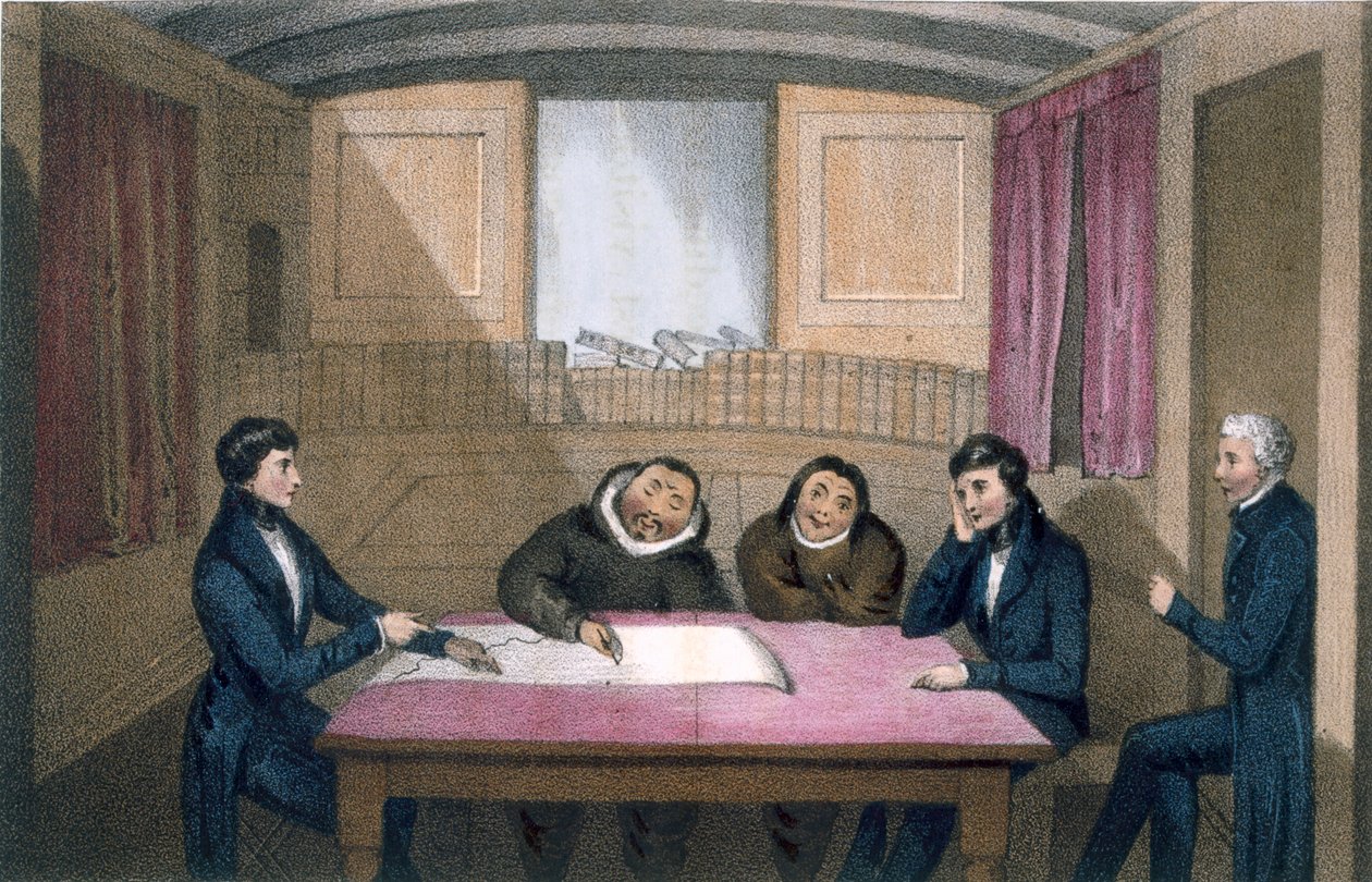 Ikmalick e Apelagliu desenhando nos aposentos dos oficiais, 1835 de John Ross