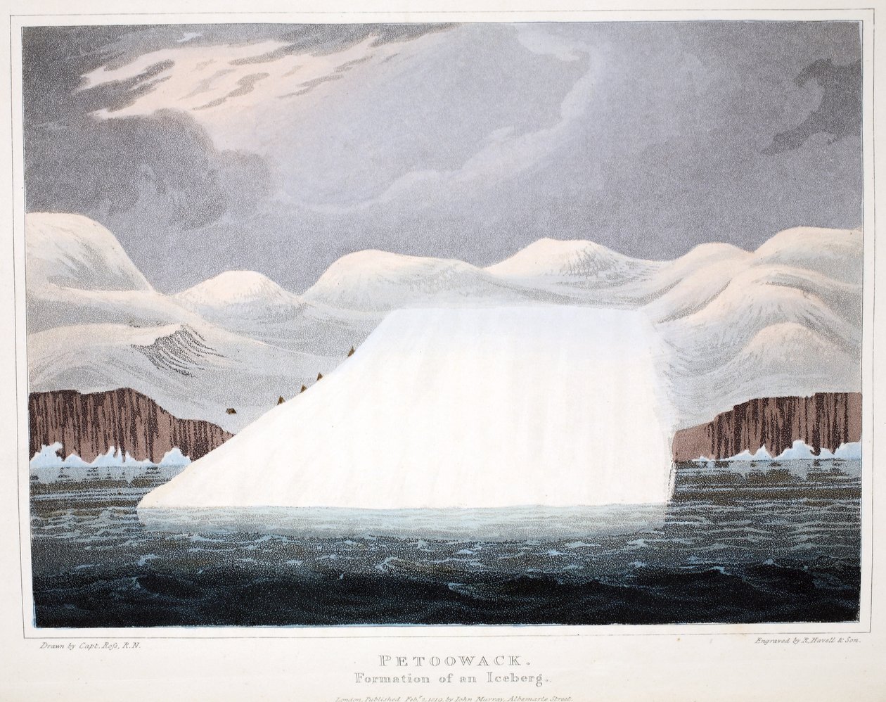 Petowacx, formação de um Iceberg, ilustração de &39;A Voyage of discovery ...&39;, 1819 (gravura colorida à mão) de John Ross