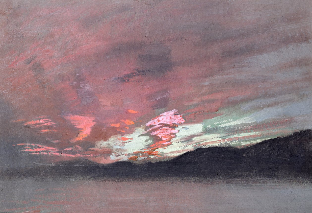 Sunset tempestuoso de Brantwood, casa de Ruskin em Cumbria (guache) de John Ruskin