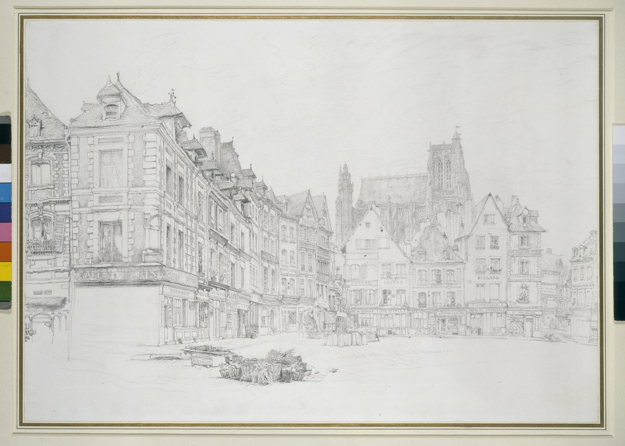 Estudo para o detalhe do Market Place, Abbeville, setembro - outubro de 1868 grafite em papel off-white de John Ruskin