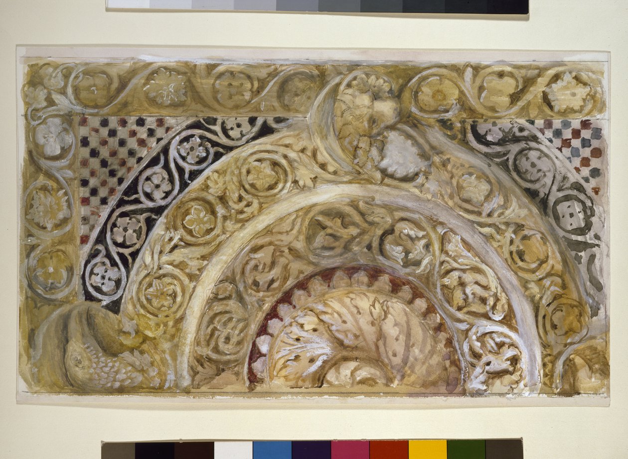 Estudo de um painel sobre a fonte do Batistério, Pisa, 27 - 29 de abril de 1872 (aquarela e bodycolour sobre grafite em papel de capa) de John Ruskin