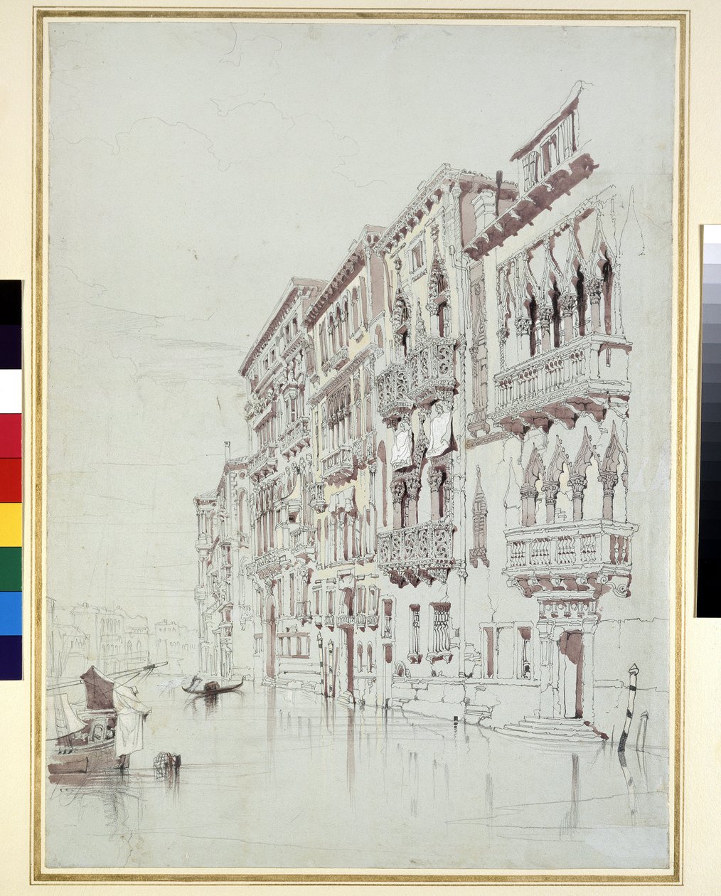 O Palazzo Contarini-Fasan, Veneza, 6 - 16 de maio de 1841 (grafite, aquarela e bodycolour, com alguns arranhando, em papel cinza) de John Ruskin