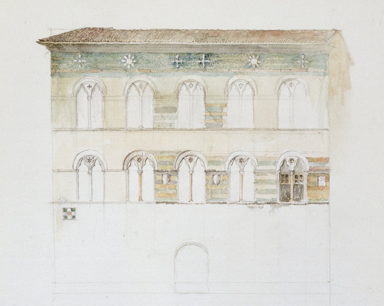 O Palazzo Gambacorti, Pisa, 27 - 30 de abril de 1872 (aquarela sobre grafite em papel wove) de John Ruskin