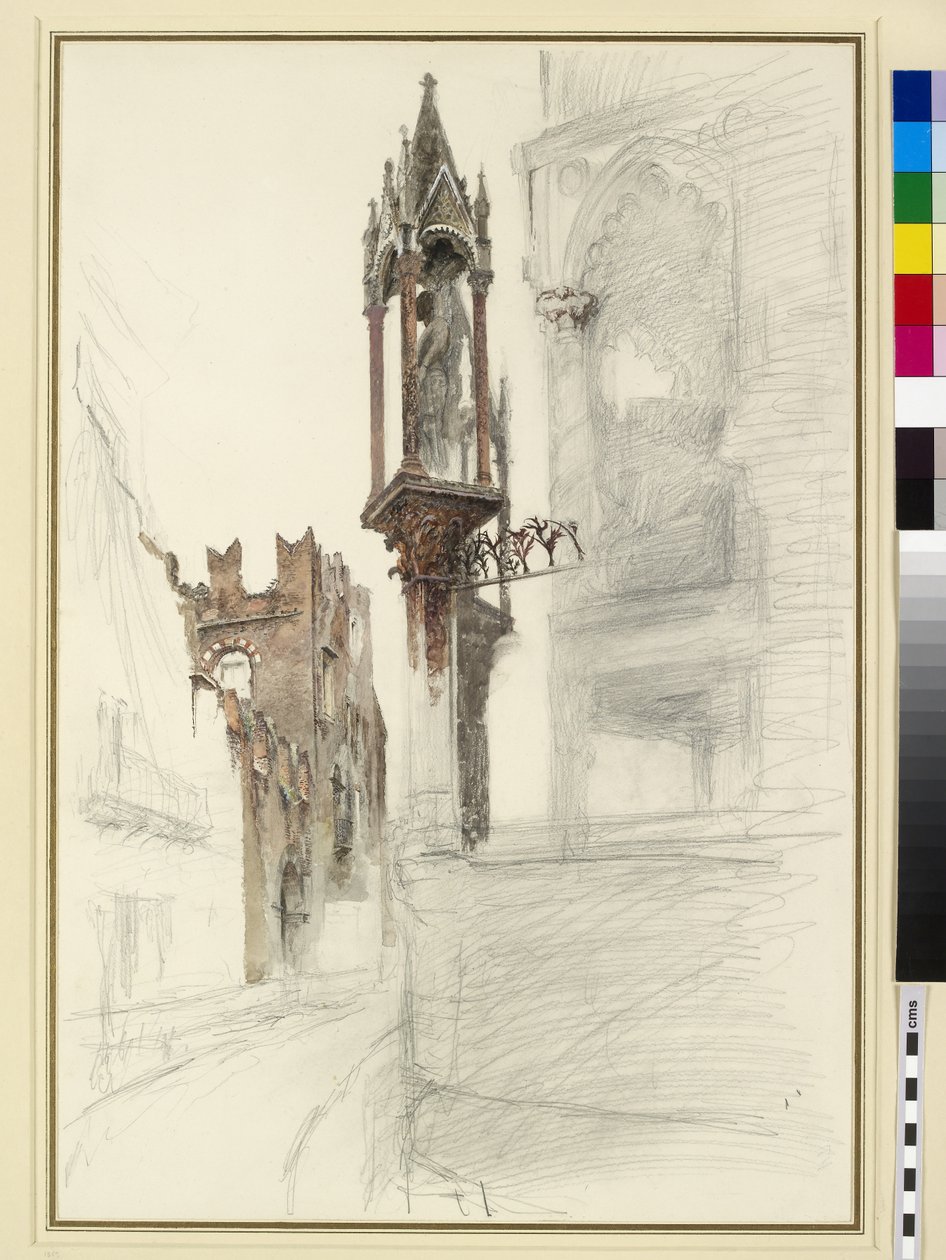 O túmulo de Cansignorio (d.1375), Santa Maria Antica, Verona (lápis e wc no papel) de John Ruskin