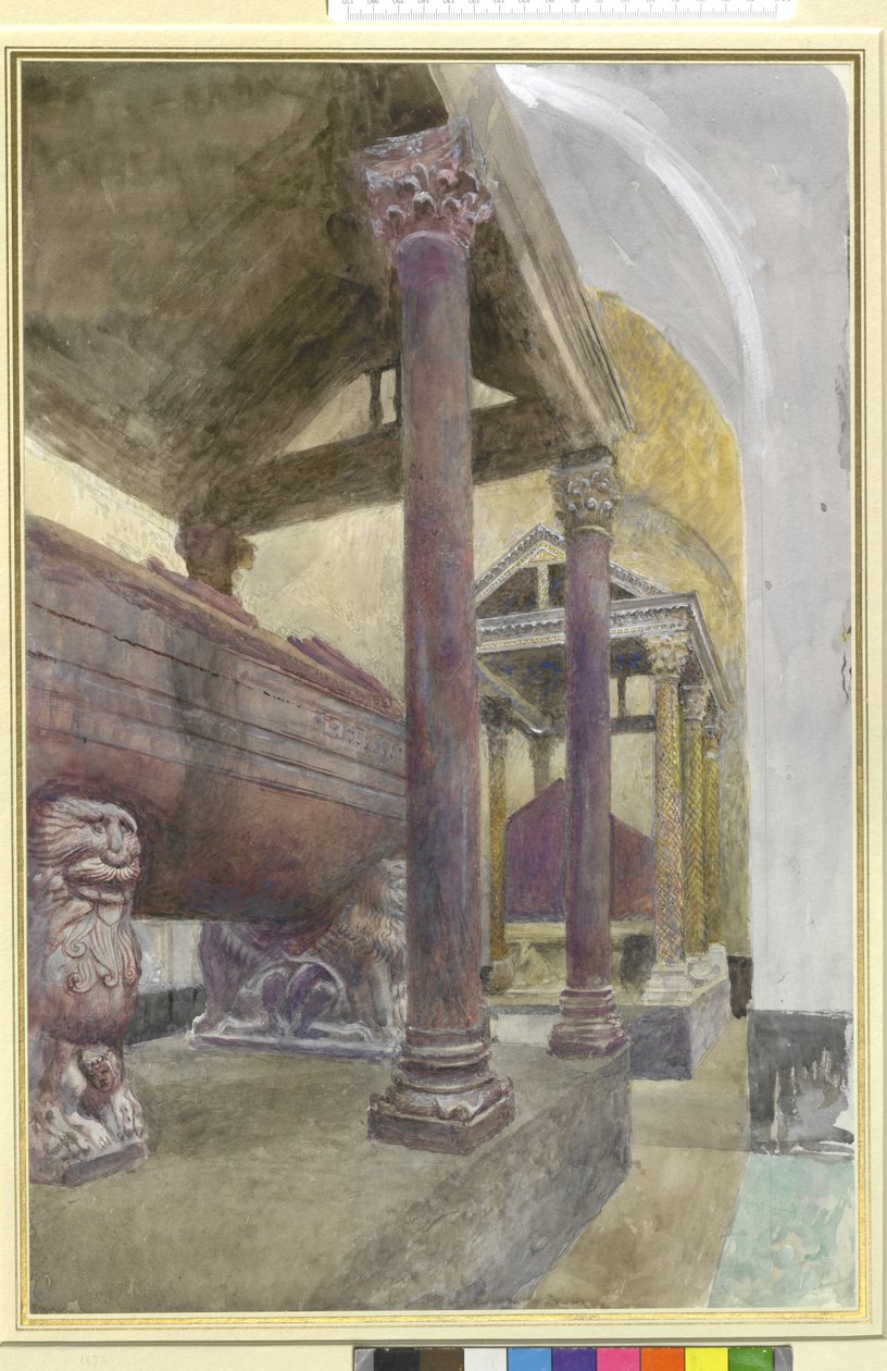 O túmulo de Frederico II na Catedral de Palermo, de 23 a 30 de abril de 1874 (aquarela e bodycolour sobre grafite sobre papel) de John Ruskin