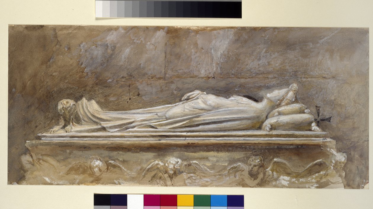 O Túmulo de Ilaria del Caretto no Duomo, Lucca, 10 de agosto - 26 de setembro de 1874 (aguarela e bodycolour sobre grafite sobre papel, algumas linhas governadas) de John Ruskin