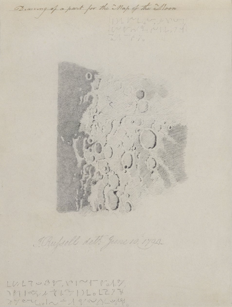 Desenho para o mapa da lua, 1794 de John Russell