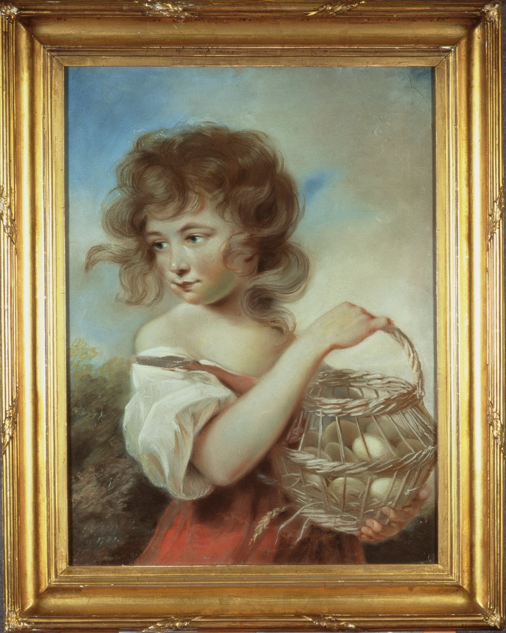 A menina com uma cesta de ovos, c.1780 (pastel) de John Russell