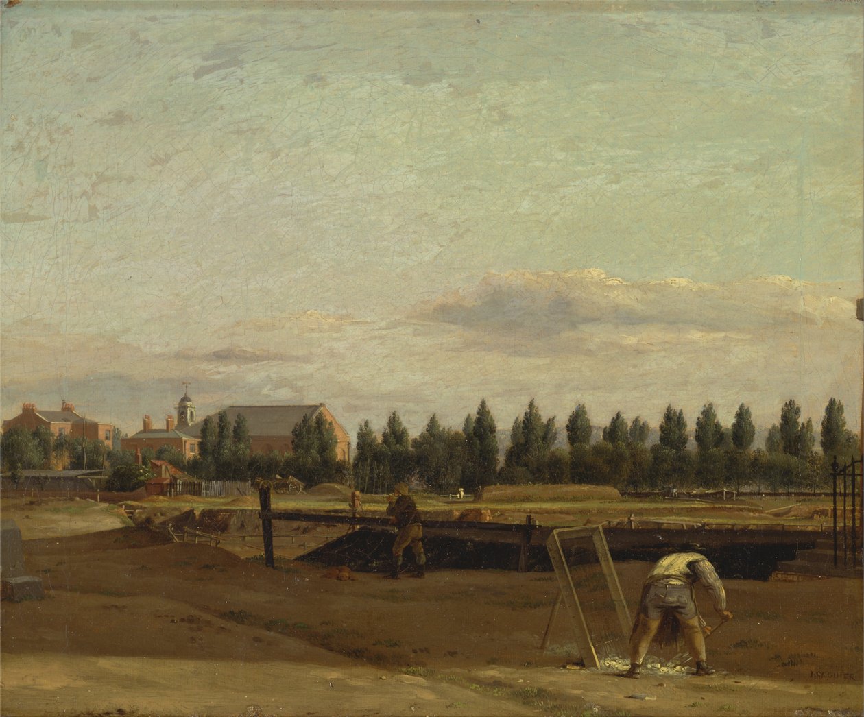 Escavando o Canal dos Regentes, com uma vista da Capela de Marylebone de John Seguier