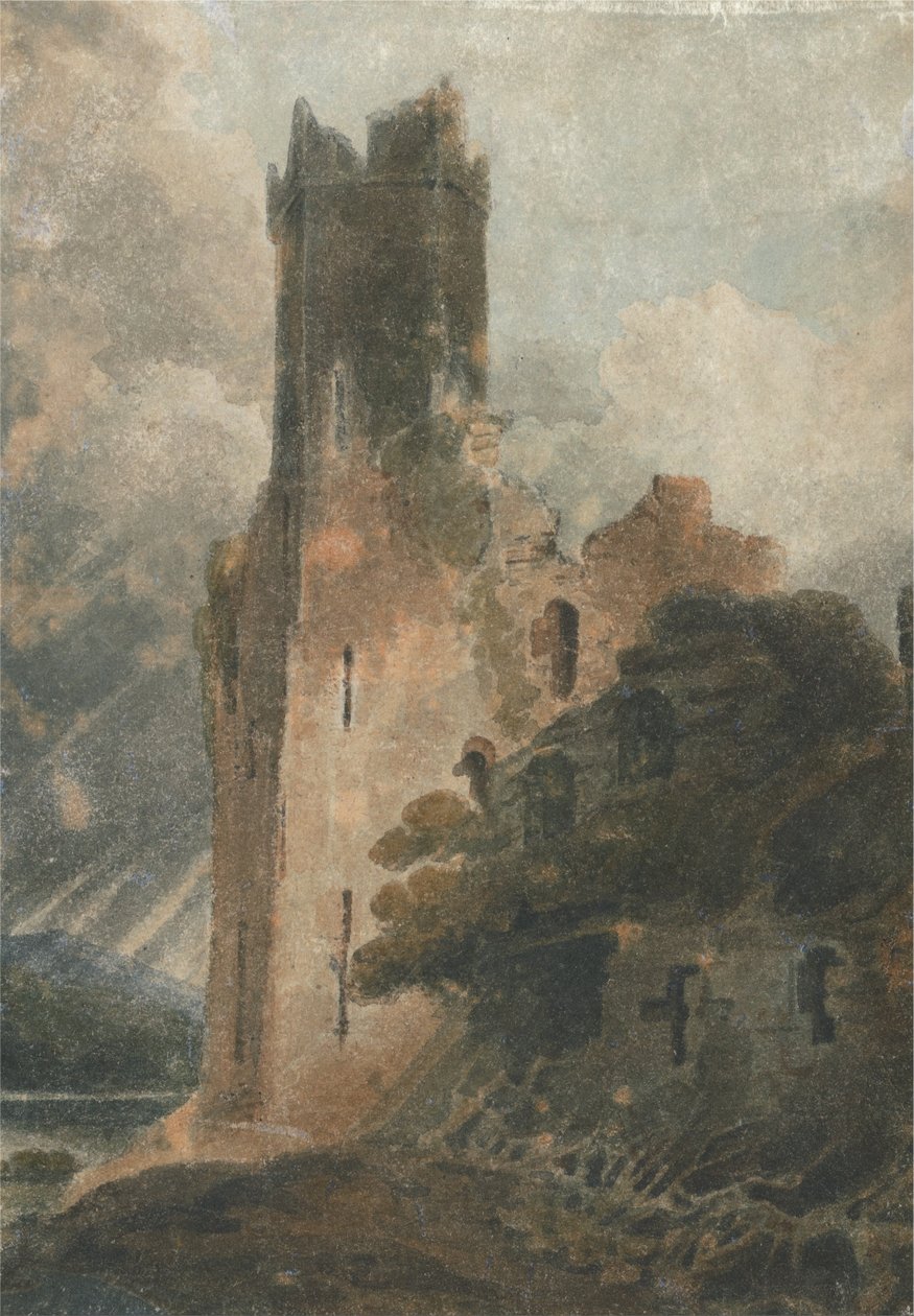 Uma torre do castelo (castelo de Caernarvon) de John Sell Cotman