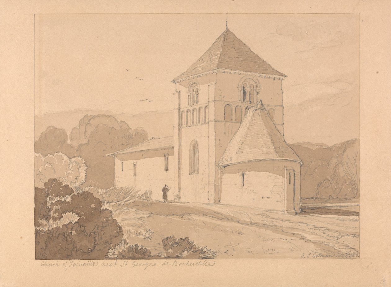 Igreja de Yainville, perto de Saint Georges de Bocherville, Normandia de John Sell Cotman