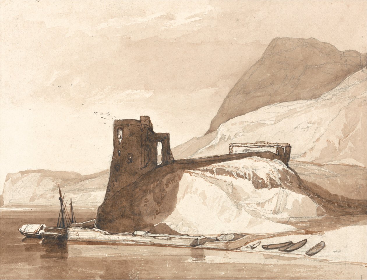 Cena da costa com um castelo de John Sell Cotman