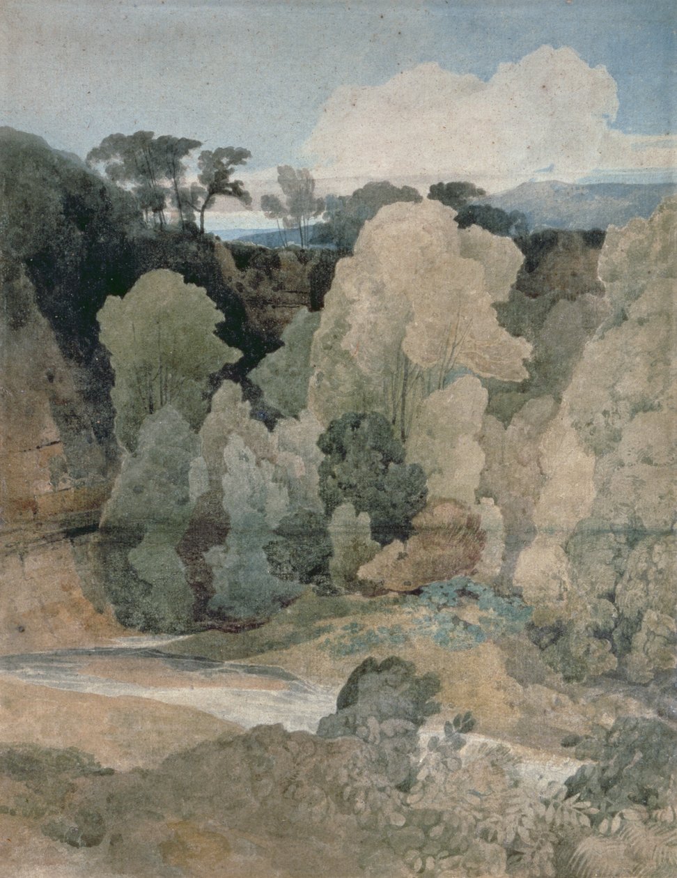 Cotovelo do Diabo, Rokeby Park, c.1806-7 (lápis, wc no papel) de John Sell Cotman