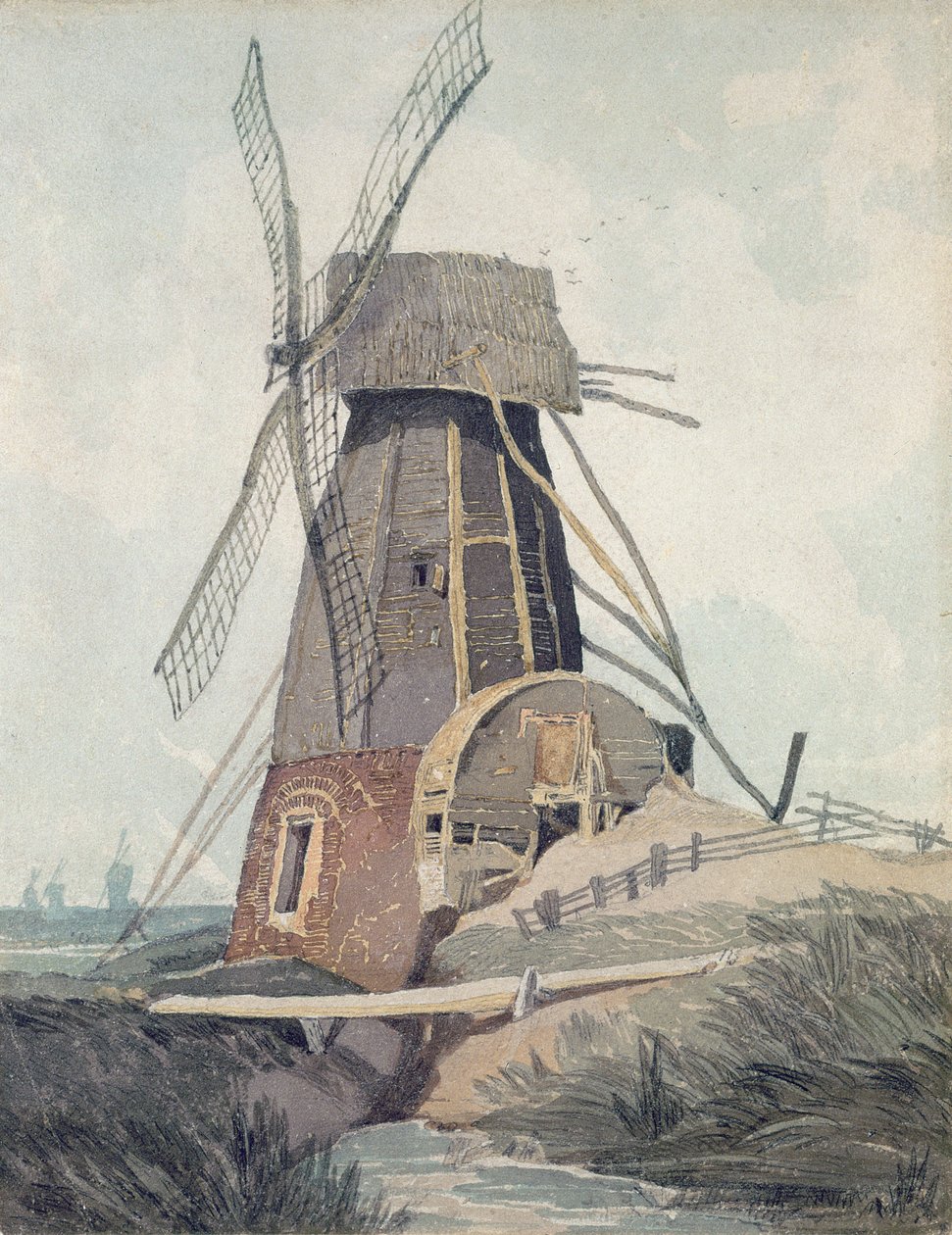 Moinho de drenagem em Lincolnshire, 1807-08 (wc e chumbo preto sobre papel) de John Sell Cotman