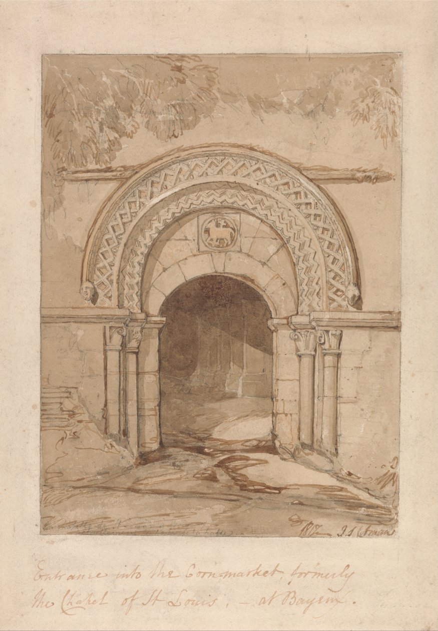 Entrada no Cornmarket, anteriormente a capela de St. Louis, em Bayeux de John Sell Cotman