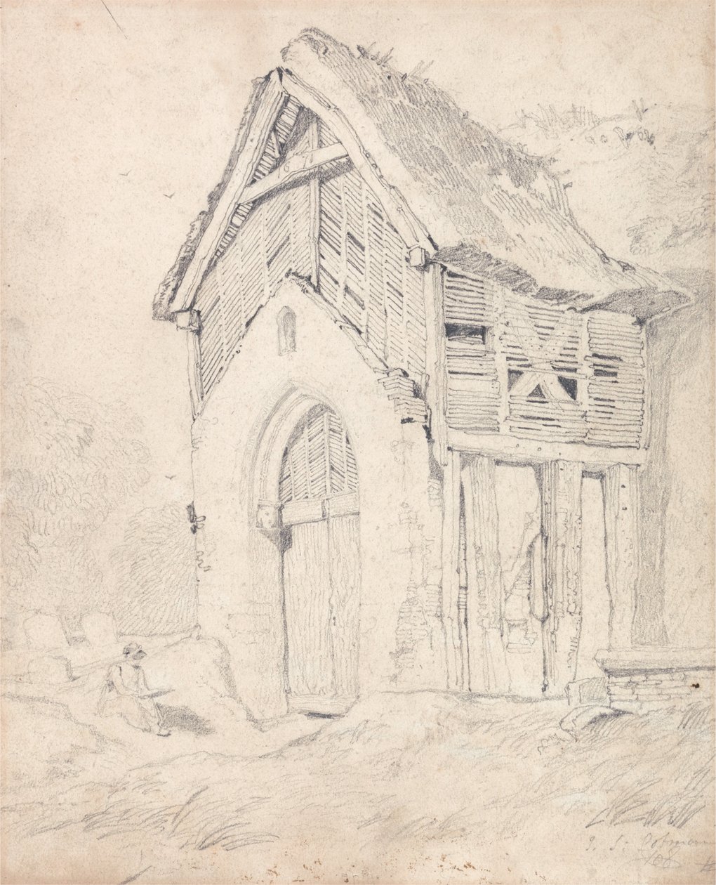 Alpendre, e, campanário, de, Thurgarton, igreja, norfolk de John Sell Cotman