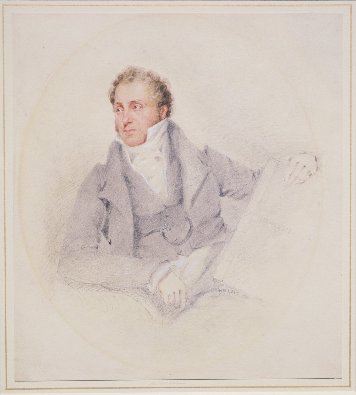 Auto-retrato segurando o livro &39;Normandie&39; (lápis e wc no papel) de John Sell Cotman