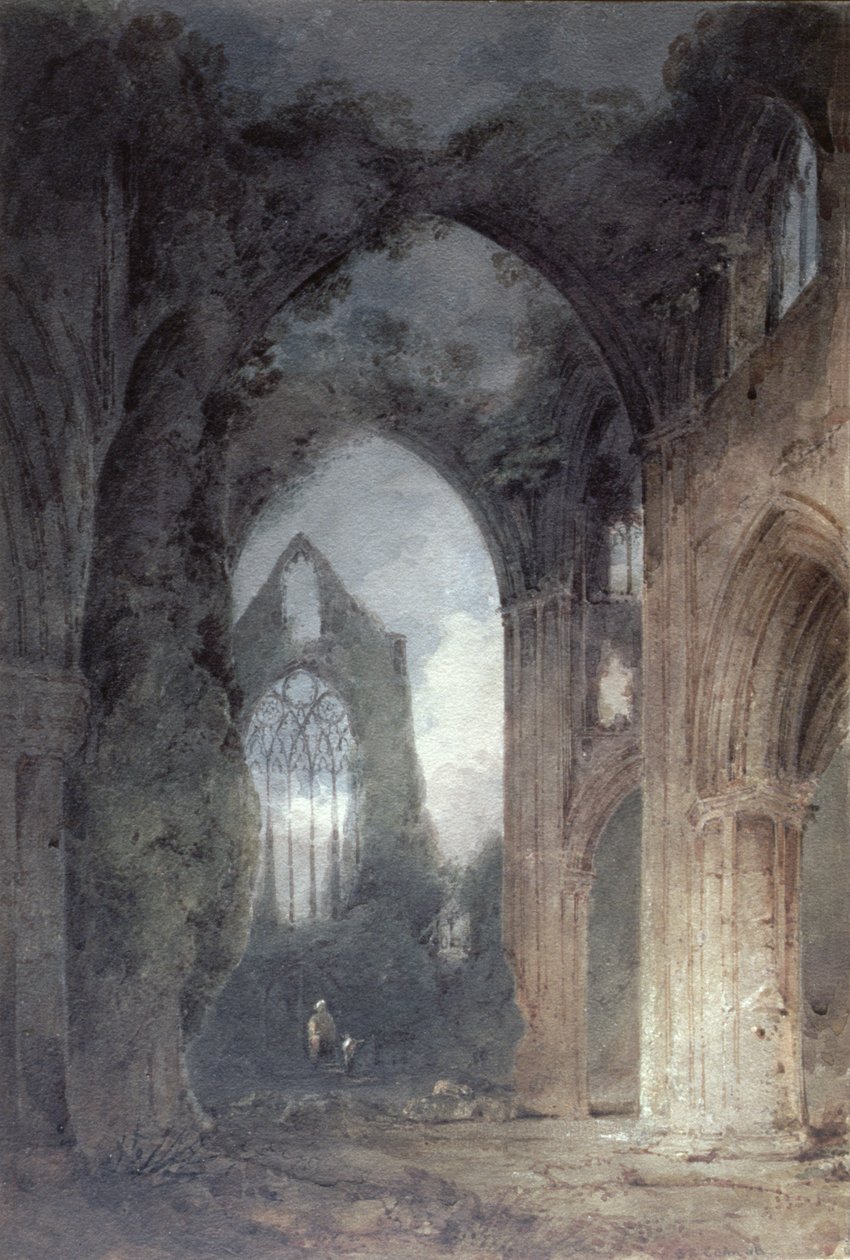 Abadia Tintern por Moonlight (caneta e tinta marrom e wc no papel) de John Sell Cotman