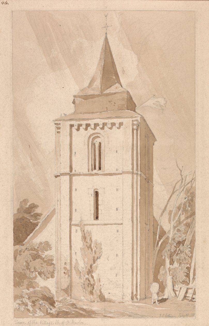 Torre da igreja da vila de Saint Maclou, Normandia de John Sell Cotman