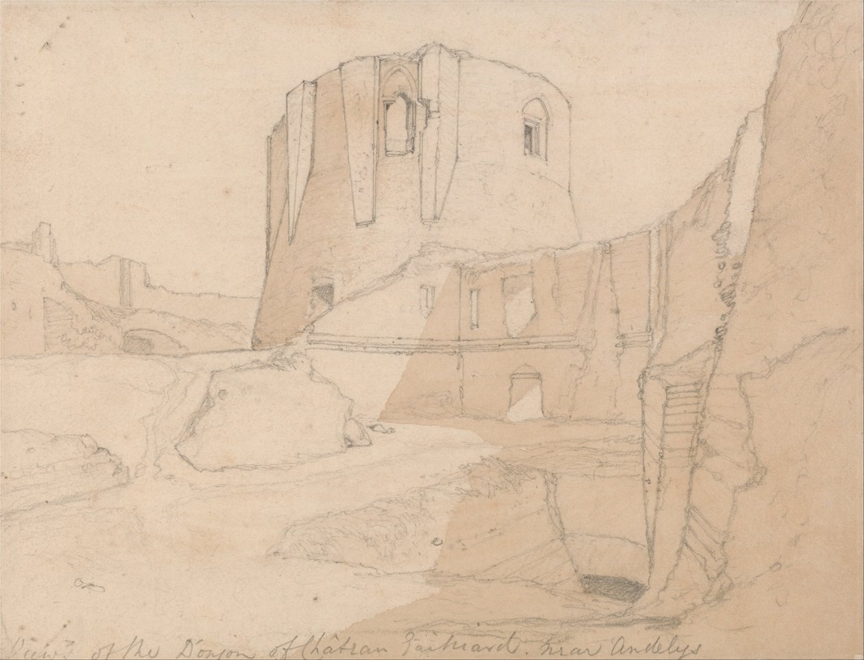 Vista, de, a, Donjon, de, chateau gaillard, perto, Andelys, normandy de John Sell Cotman