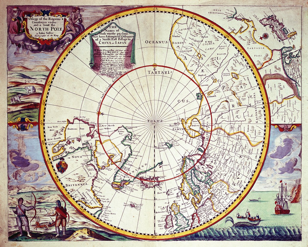 Um mapa do Pólo Norte (gravura a cores) de John Seller