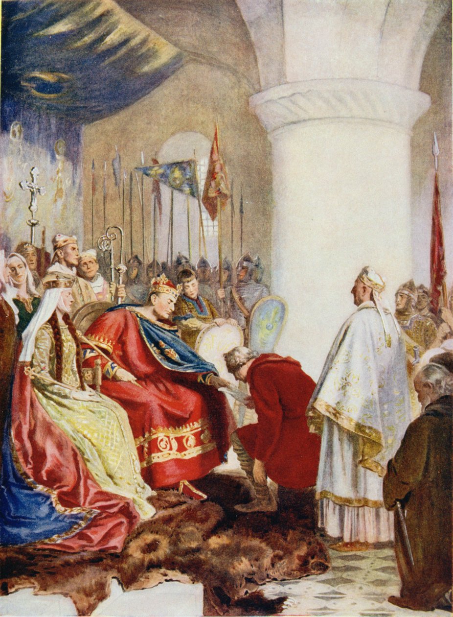 William (1027-87), concedendo uma carta à cidade de Londres, ilustração da "História da nação britânica" de Hutchinson de John Seymour Lucas