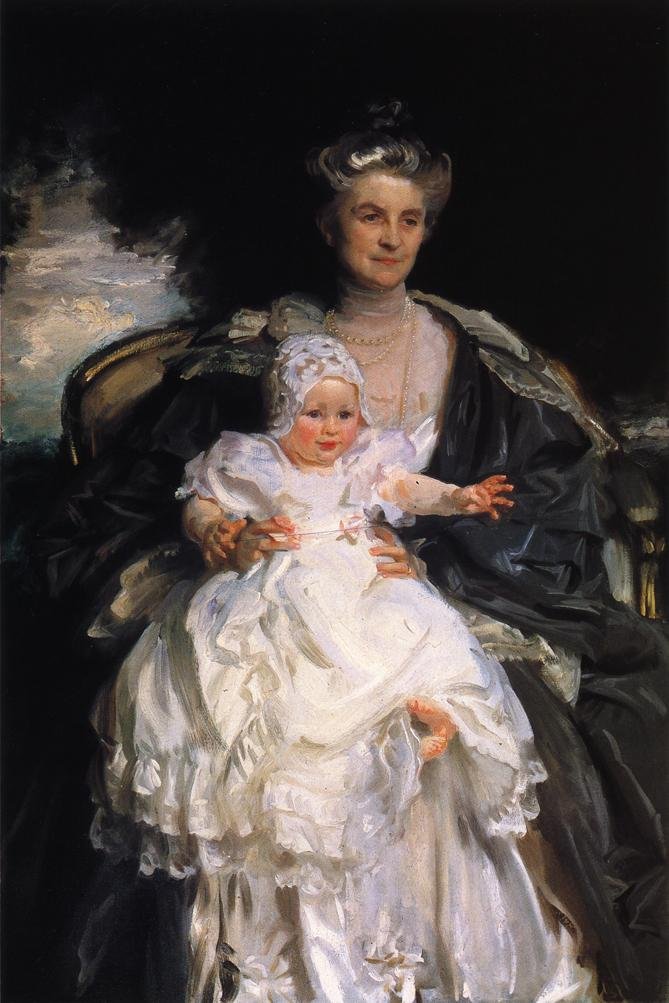 Sra. Henry Phipps e seu neto Winston. A pintura de Sargent da Sra. Phipps e Winston Guest está pendurada na sala de jantar Phipps de Old Westbury Gardens, Old Westbury, em Long Island, NY, que agora está aberta ao público. De acordo com a placa, de John Singer Sargent