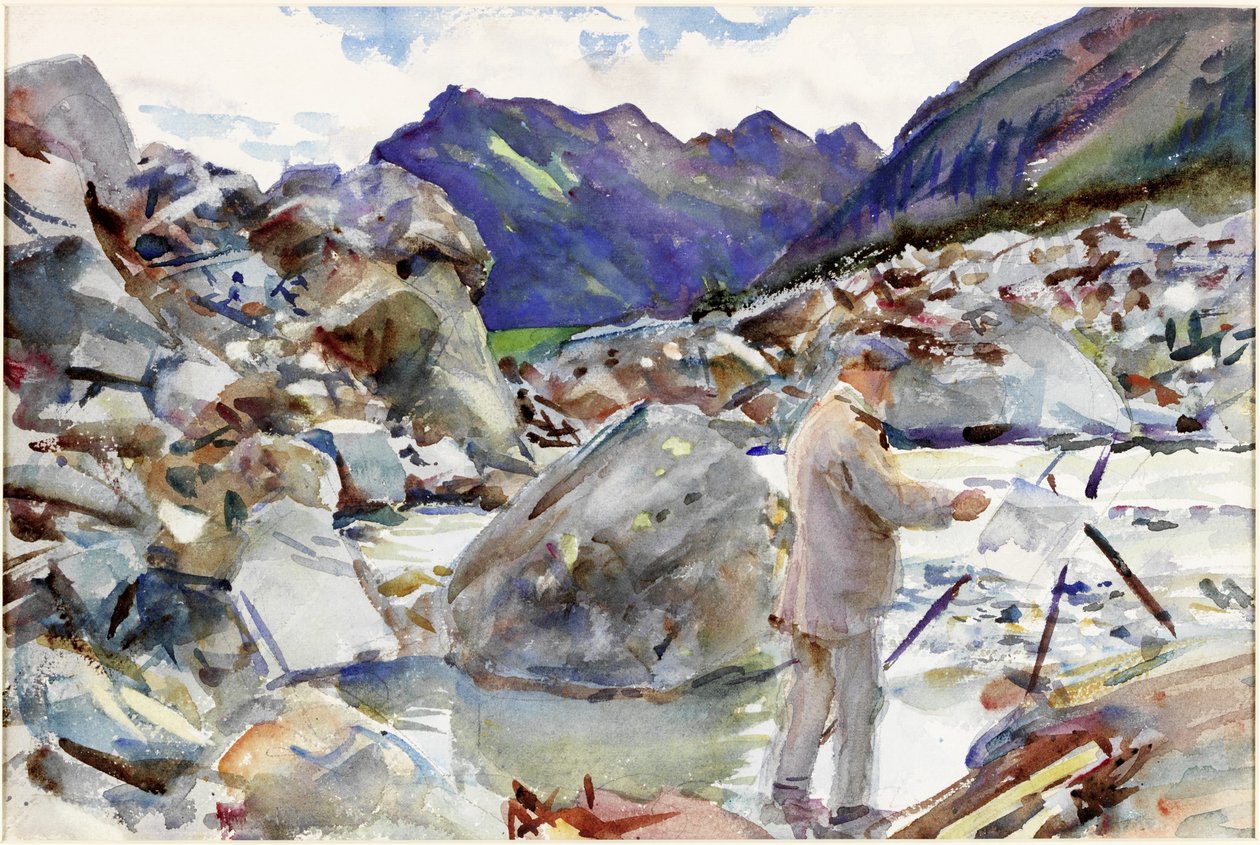 Um fluxo de geleira nos Alpes, c.1904 (lápis e aquarela sobre papel) de John Singer Sargent
