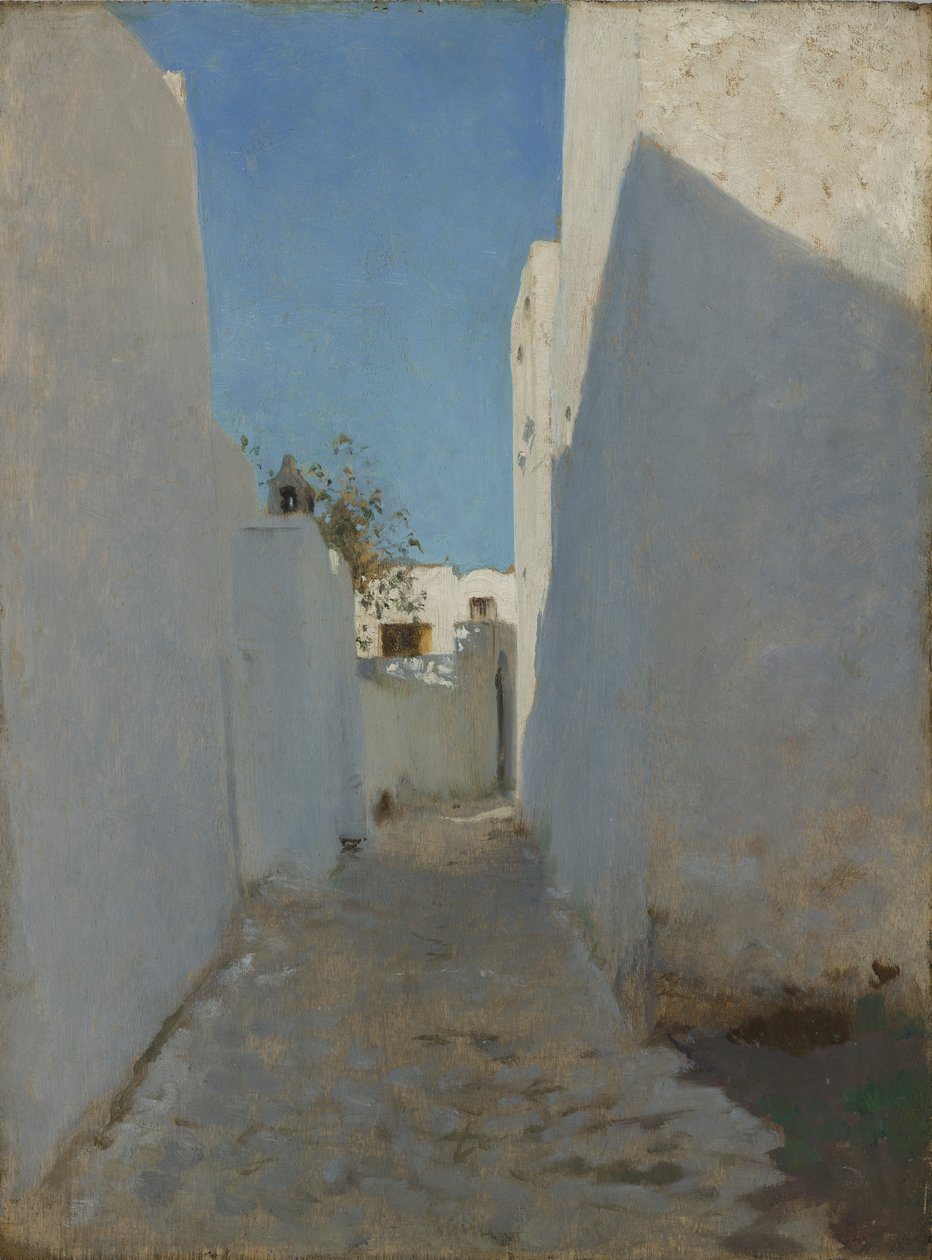 Uma cena de rua marroquina, 1879-1880 (óleo sobre madeira) de John Singer Sargent