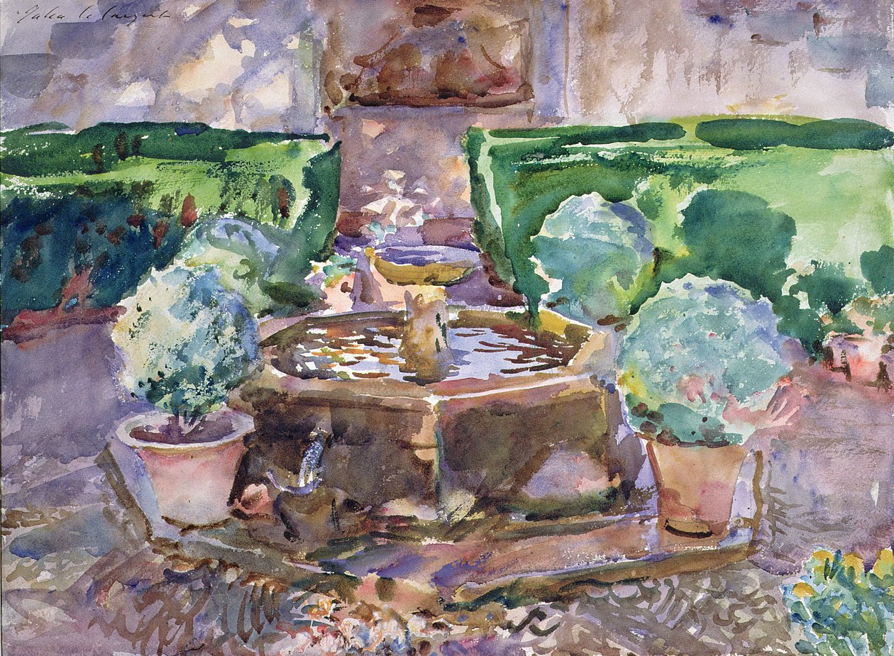 Fontes no Generalife, Granada (aguarela sobre papel) de John Singer Sargent