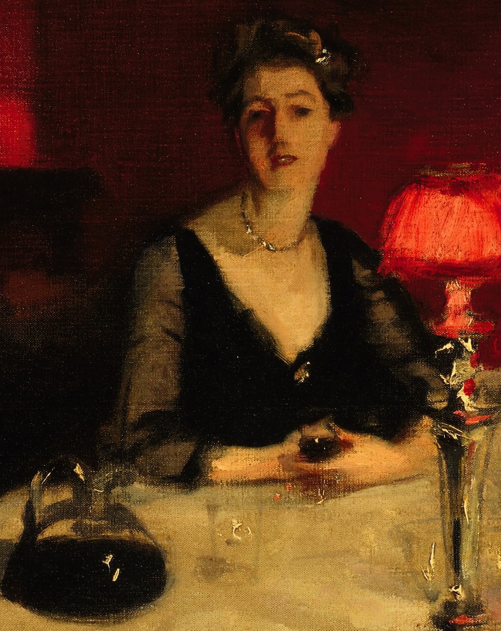 The Port Glass: detalhe de Edith Vickers de John Singer Sargent
