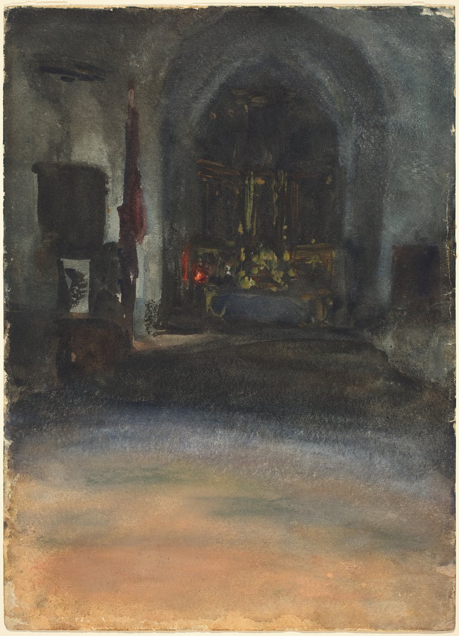 Interior da igreja espanhola, c.1880 (aquarela em papel de wove) de John Singer Sargent