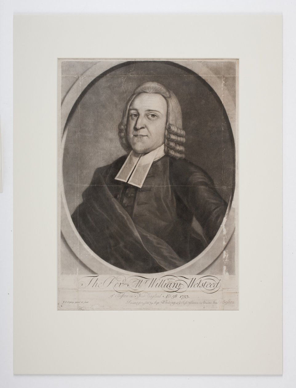 O Rev. William Welsteed, de Boston, Nova Inglaterra, c.1753 (mezzotint) de John Singleton Copley