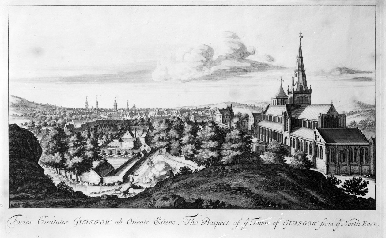 A perspectiva da cidade de Glasgow, do nordeste de vocês, de Theatrum Scotiae, de John Slezer, publicada em 1693. de John Slezer
