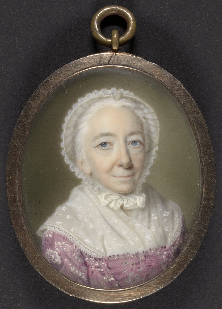 Retrato de uma senhora idosa, 1767 (bodycolour und wc no marfim) de John Smart