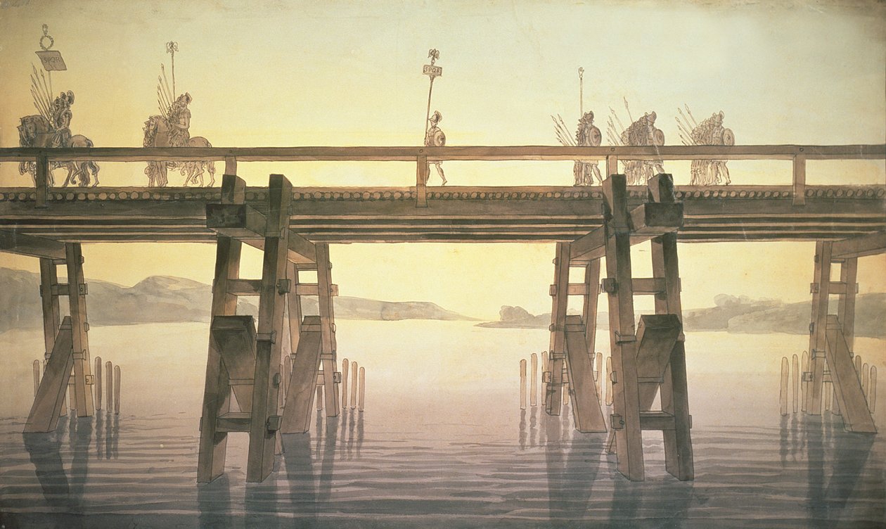 Caesar&39;s Bridge, 1814 (caneta e tinta com wc no papel) de John Soane