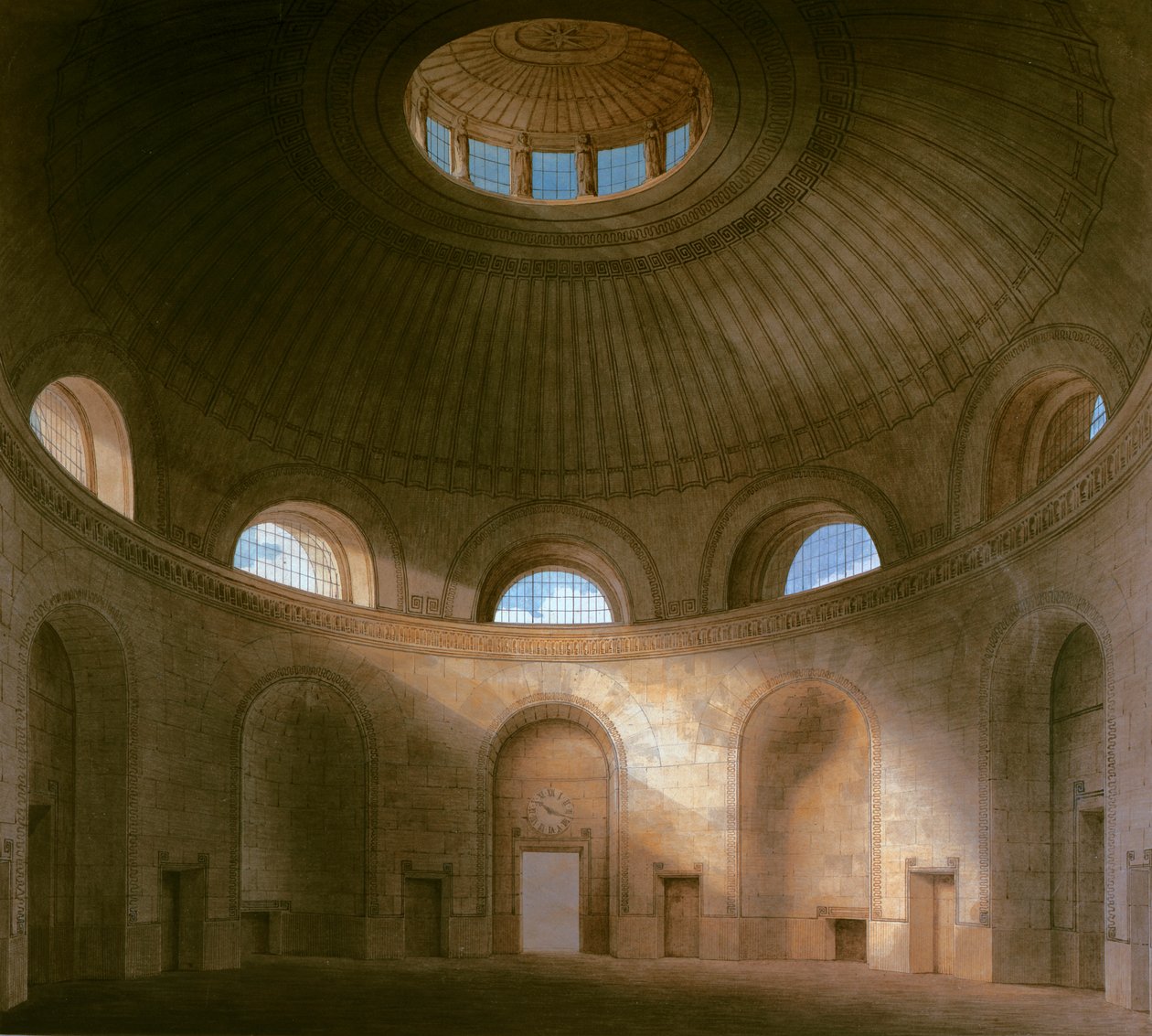 John Soane: Rotunda do banco da Inglaterra, 1798 (caneta e tinta com wc no papel) de John Soane