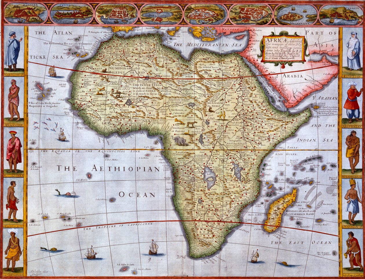 Mapa da África (gravura colorida à mão) de John Speed