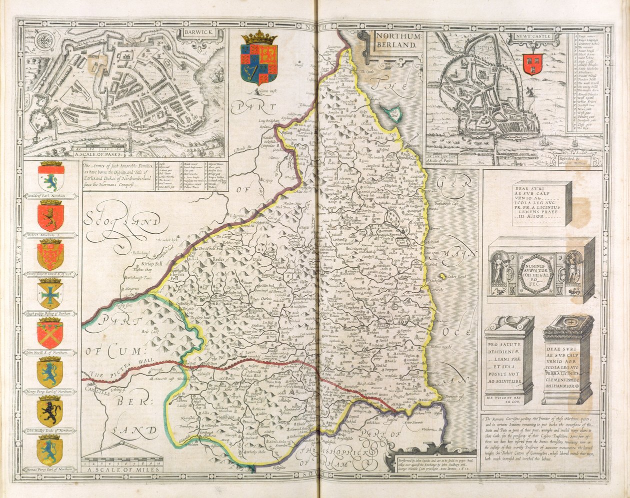 Mapa, de, northumberland, de, &39;The, teatro, de, a, império, de, grande, britaine&39;, 1611-12 de John Speed
