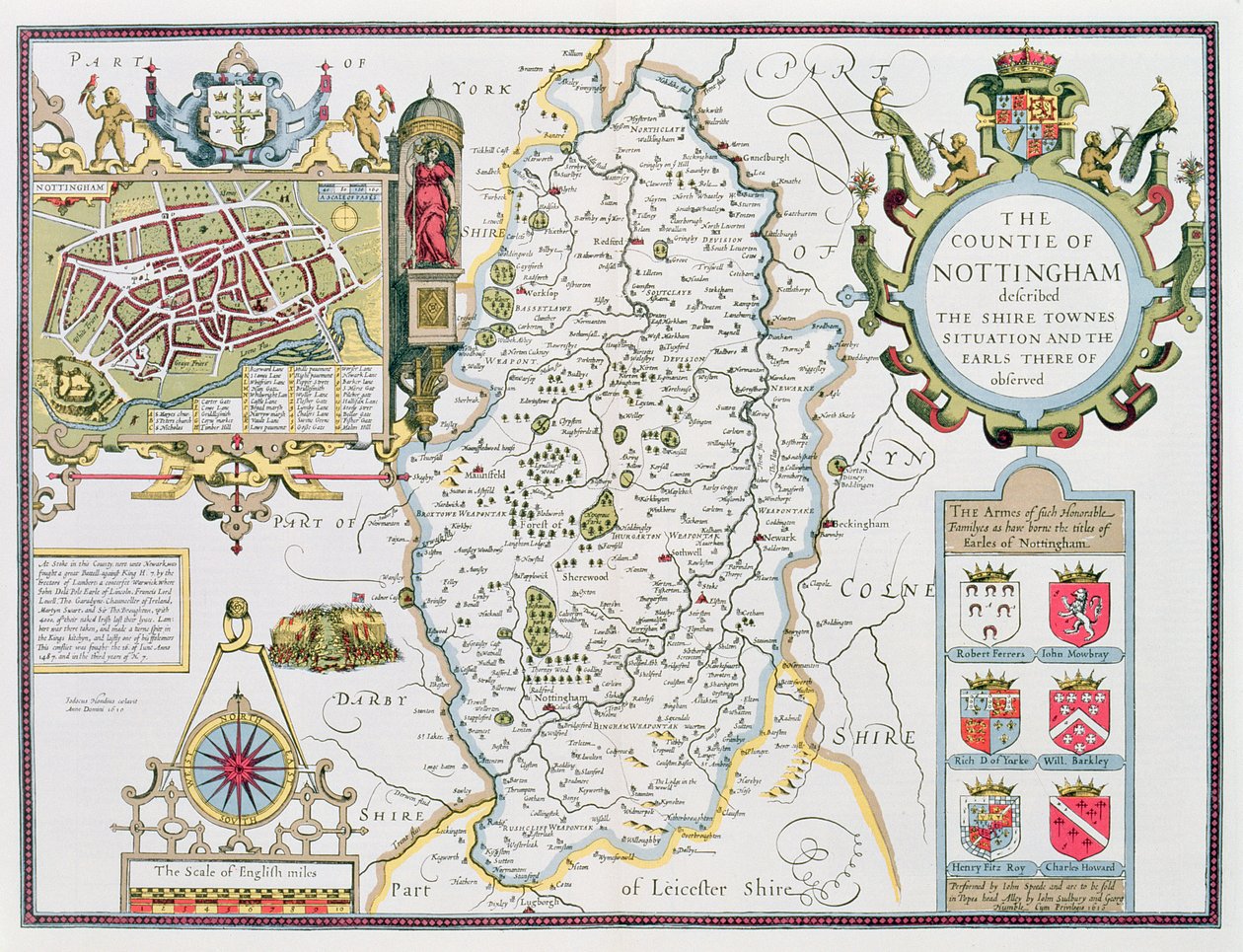 O condado de Nottingham, gravado por Jodocus Hondius (1563-1612) de John Speed &39;Teatro do Império da Grã-Bretanha&39;, pub. por John Sudbury e George Humble, 1611-12 (eng de John Speed