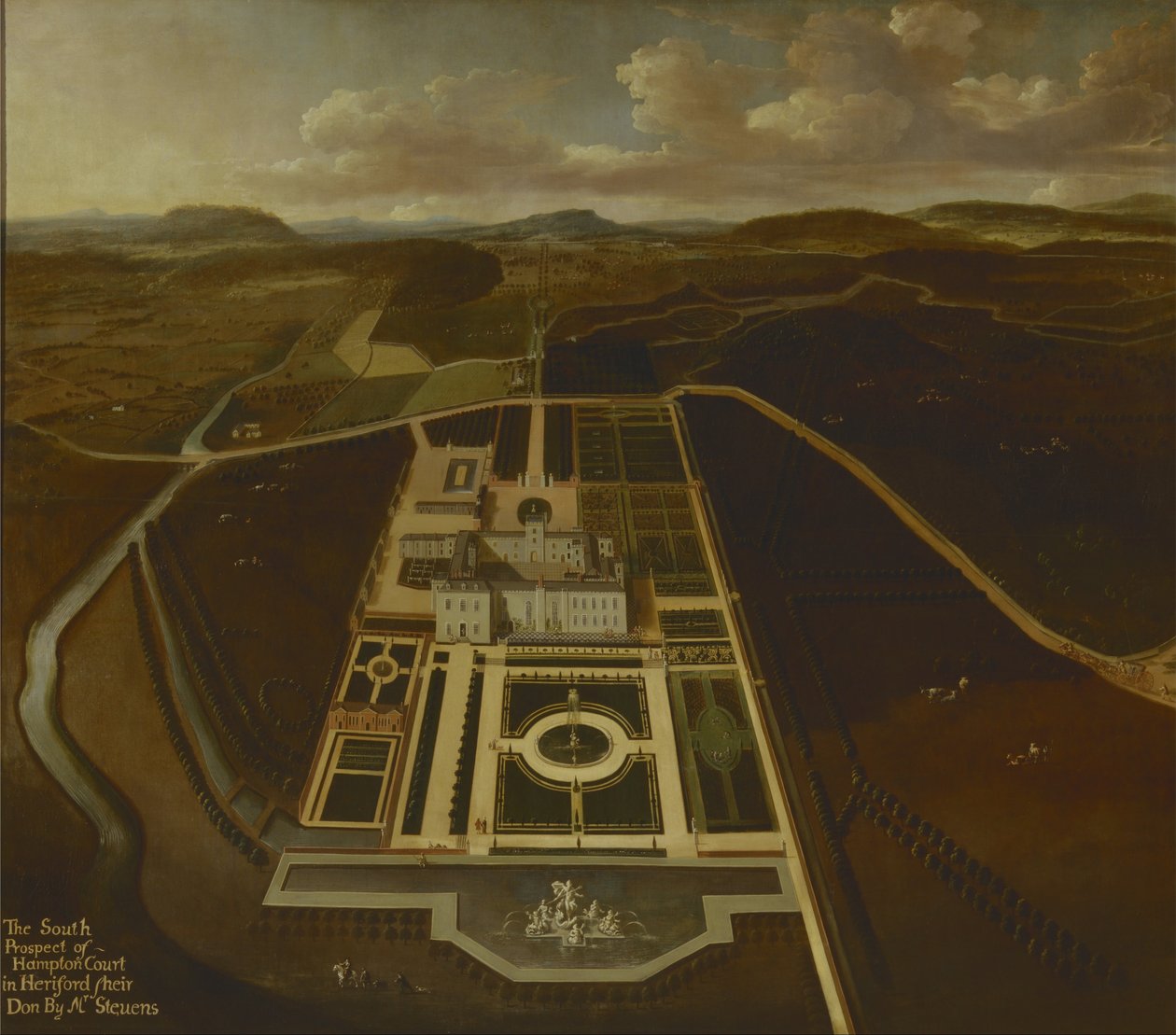 Prospecto Sul de Hampton Court, Herefordshire de John Stevens