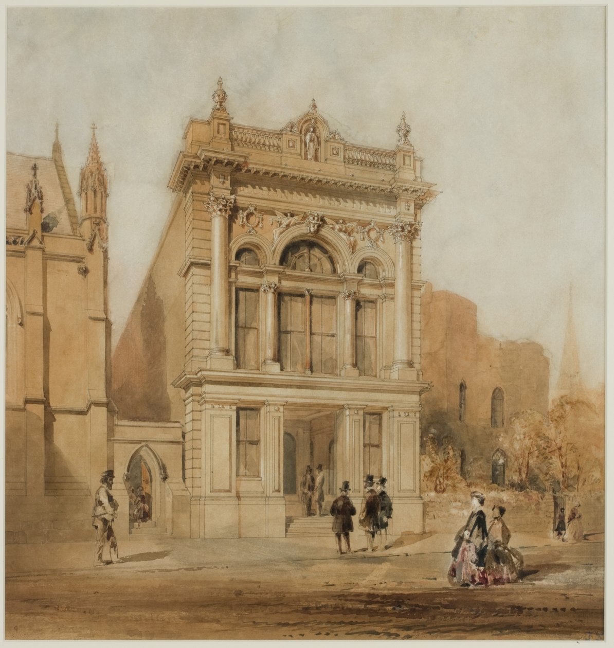 Design para o Instituto de Mecânica, Newcastle upon Tyne, 1863 (tinta e papel no cartão) de John Storey