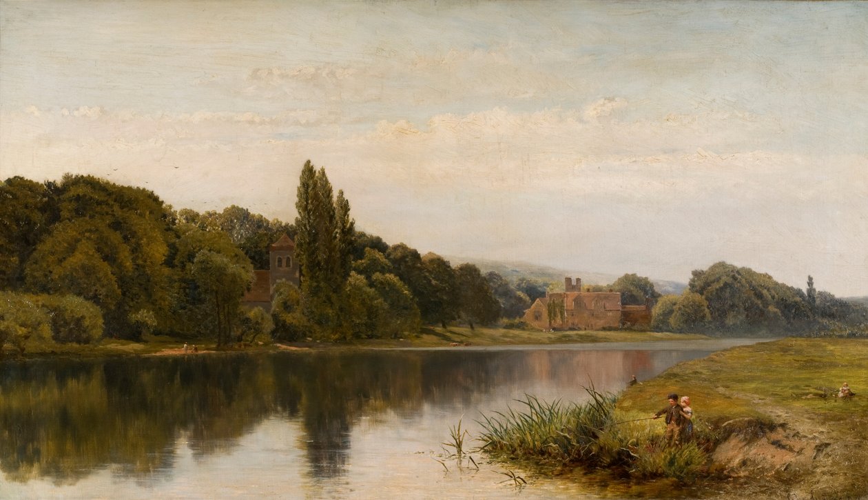 Verão no Thames, Bisham Church e Abbey, c.1875 de John Surtees