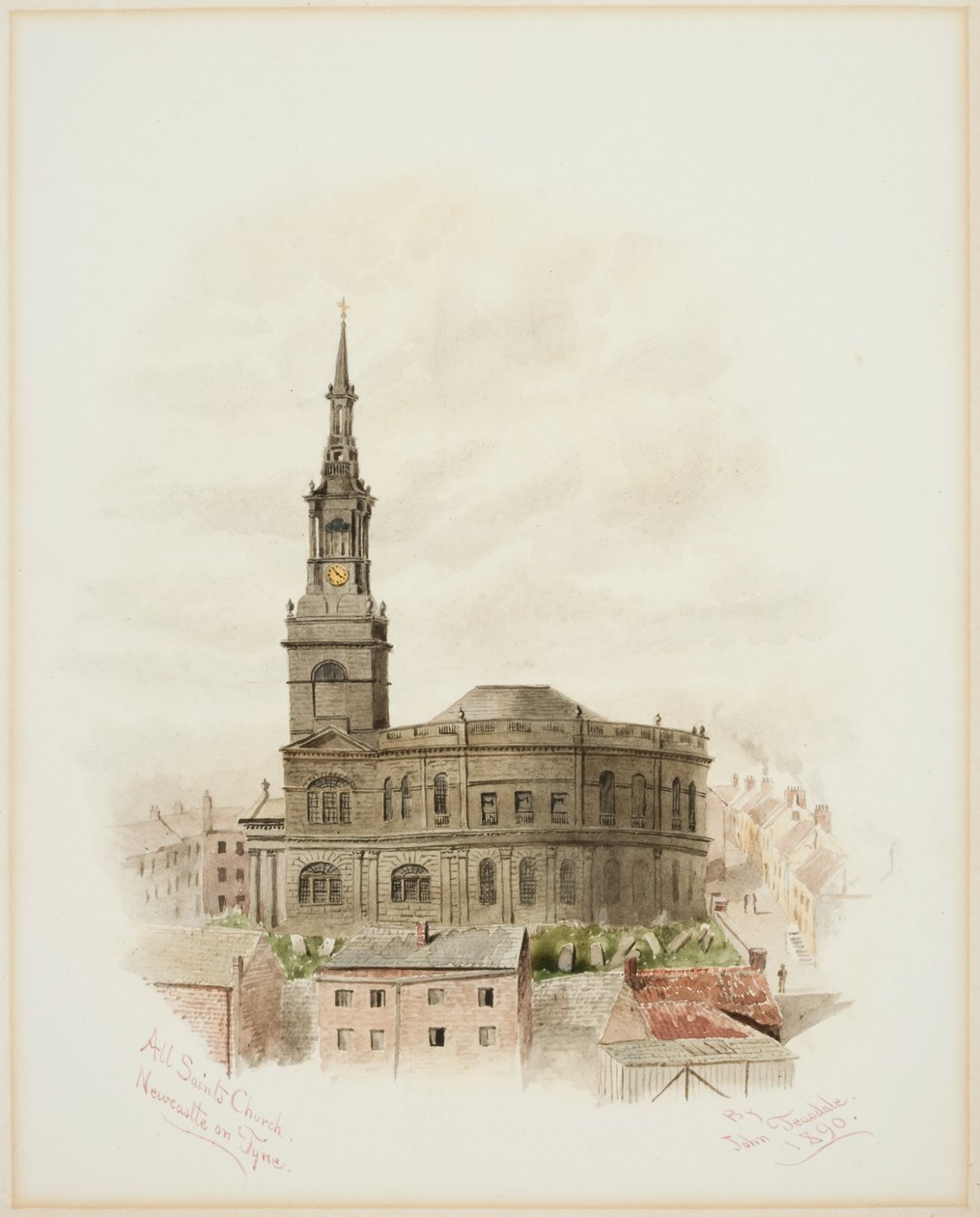 Igreja de Todos os Santos, Newcastle upon Tyne (bodycolour) de John Teasdale