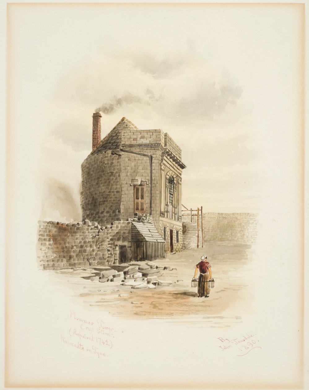 Torre de Plummer, rua de Croft, Newcastle em cima de Tyne (bodycolour) de John Teasdale
