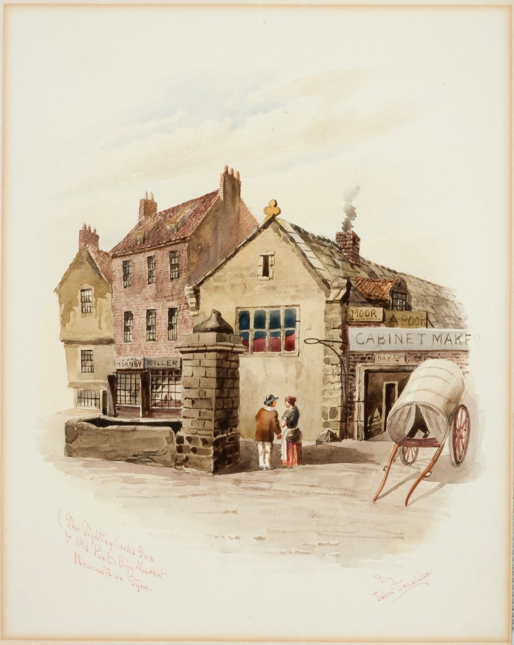 O Fighting Cocks Inn e Old Pant, Mercado Bigg, Newcastle upon Tyne (bodycolour) de John Teasdale