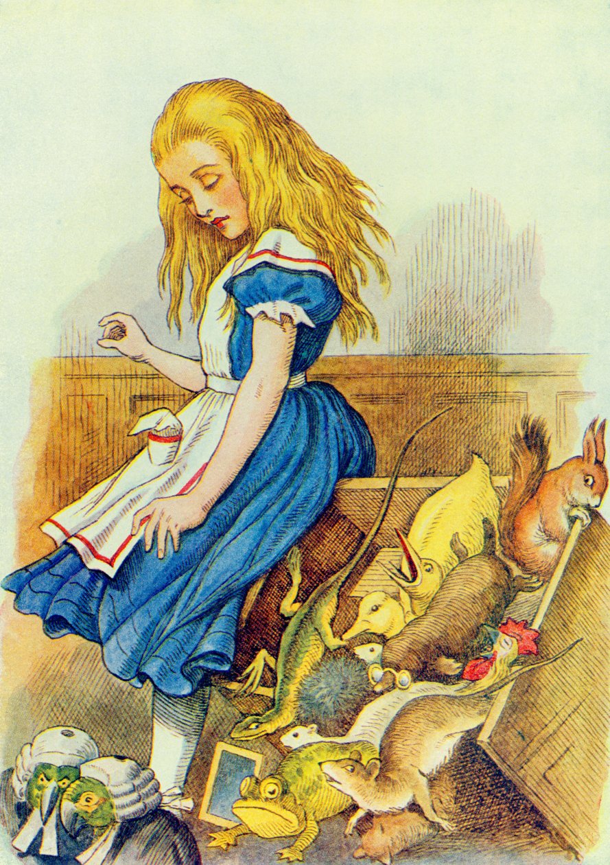 Alice Upsets the Jury-Box, ilustração de &39;Alice no País das Maravilhas&39; por Lewis Carroll (1832-9) de John Tenniel