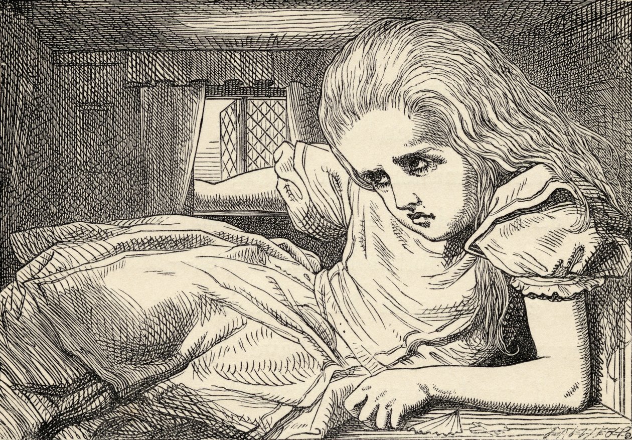 Alice cresce muito alto para o quarto, de "Alice no País das Maravilhas", de Lewis Carroll, publicado em 1891 de John Tenniel