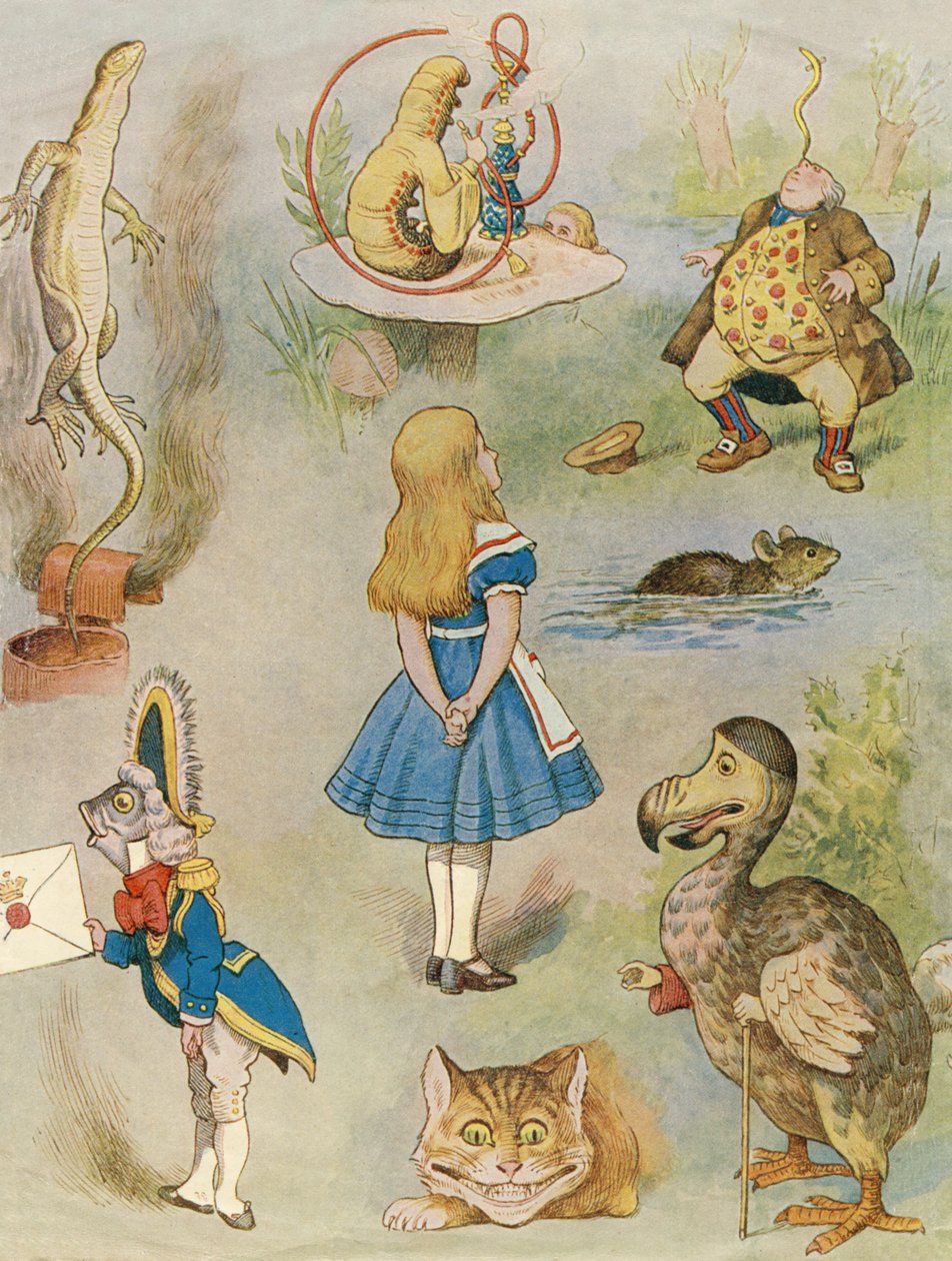 Personagens de Alice no País das Maravilhas (gravura a cores) de John Tenniel